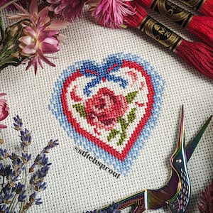 Victorian Valentines Heart - Gothic Cross Stitch Pattern - Instant Download PDF - Cottagecore, Love Heart Embroidery, Vintage Style