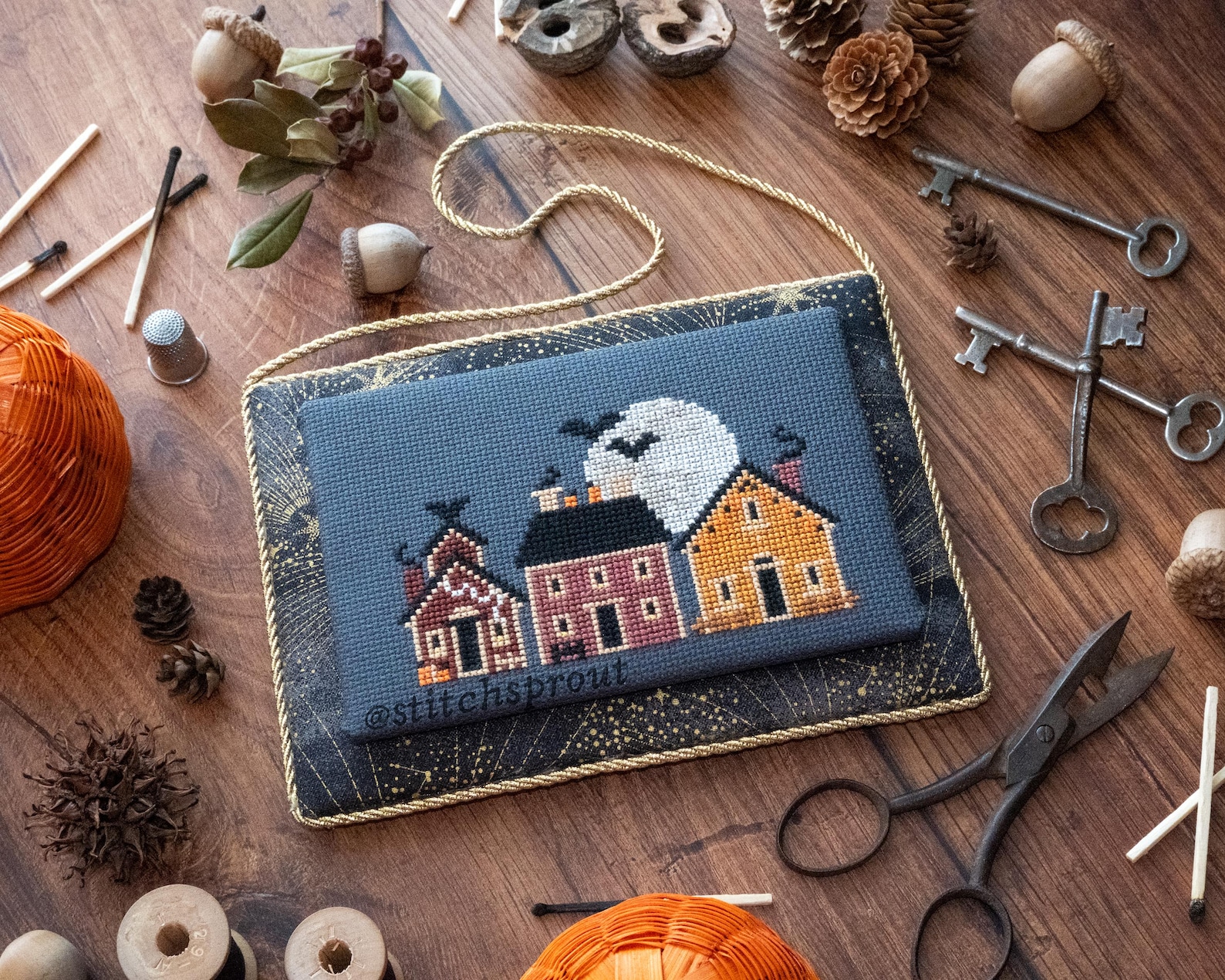 All Hallows Eve Cross Stitch Pattern | Spooky Halloween Town With Moon ...