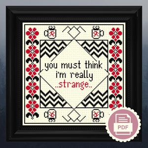 Twin Peaks Dale Cooper Strange - Cross Stitch Pattern - Instant Download PDF - Funny Quote, TV, Cult Classic