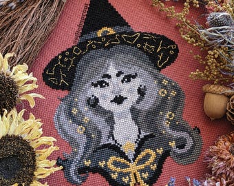 Celestial Constellation Witch Cross Stitch Pattern | Witchcraft & Starry Night Design | Gothic Instant PDF Download