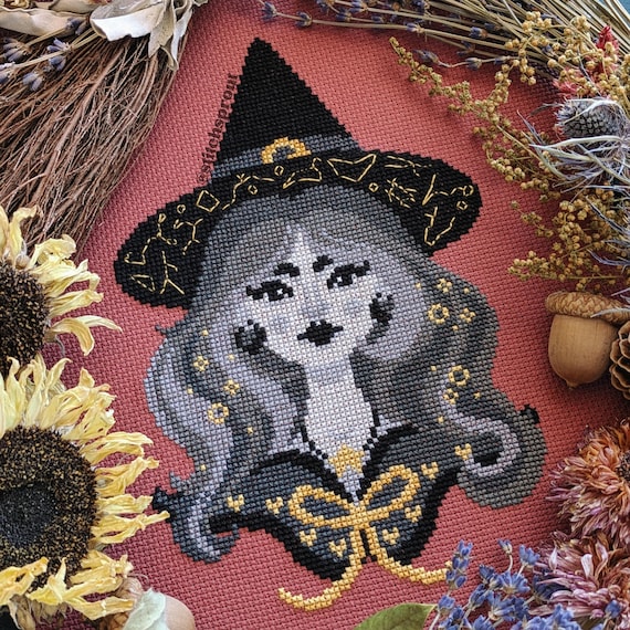 Celestial Constellation Witch Cross Stitch Pattern | Witchcraft & Starry Night Design | Gothic Instant PDF Download