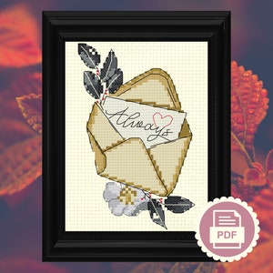 Valentine's Day Victorian Letter, Always Gothic Cross Stitch Pattern Instant Download PDF Cottagecore, Floral Embroidery, Love Letter image 3