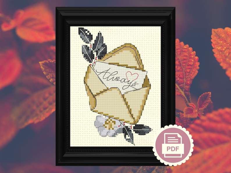 Valentine's Day Victorian Letter, Always Gothic Cross Stitch Pattern Instant Download PDF Cottagecore, Floral Embroidery, Love Letter image 3