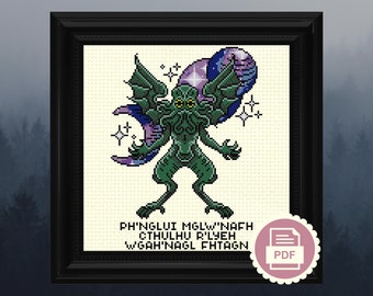 HP Lovecraft Cthulhu Cross Stitch Pattern | Cosmic Horror & Necronomicon Design | Gothic Instant PDF Download