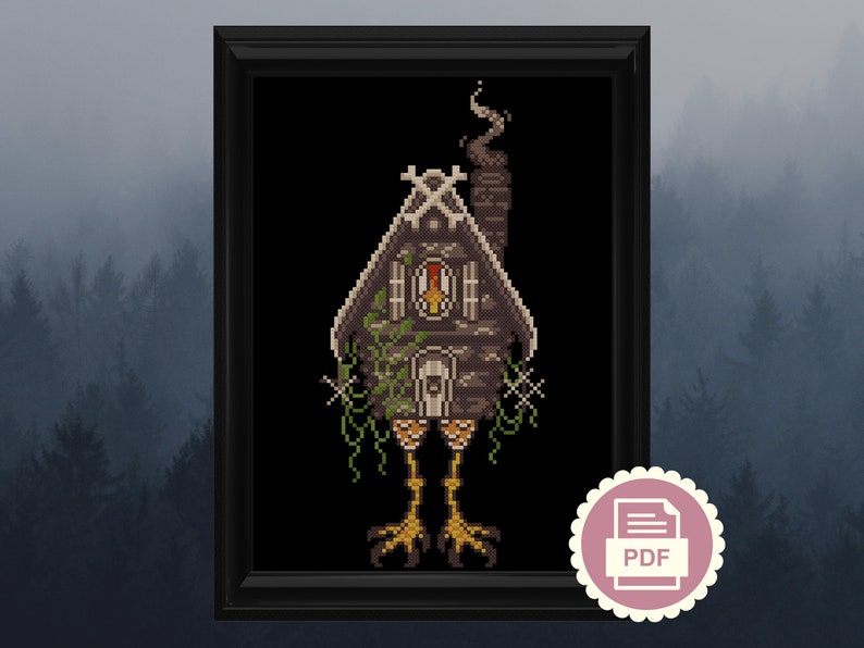 Baba Yaga's Witch House Gothic Cross Stitch Pattern Instant Download PDF Spooky Embroidery, Halloween, Slavic Folklore image 4