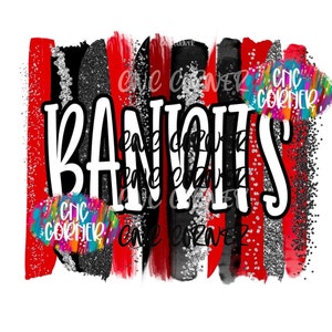 May include: Red, black, and silver glitter stripes with the word "BANNERS" in white text. The image has a distressed, hand-painted look.