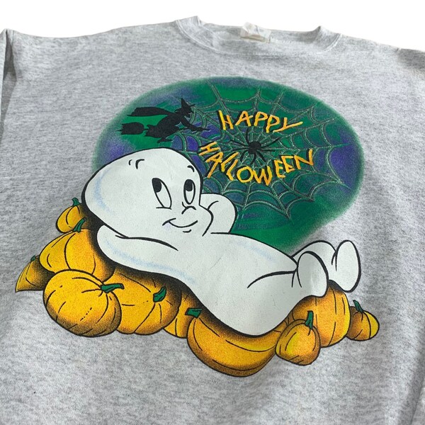 Vintage 90s Casper The Ghost “Happy Halloween” Graphic Sweatshirt / Vintage Cartoon Print Crewneck / Streetwear Fashion / Made In USA