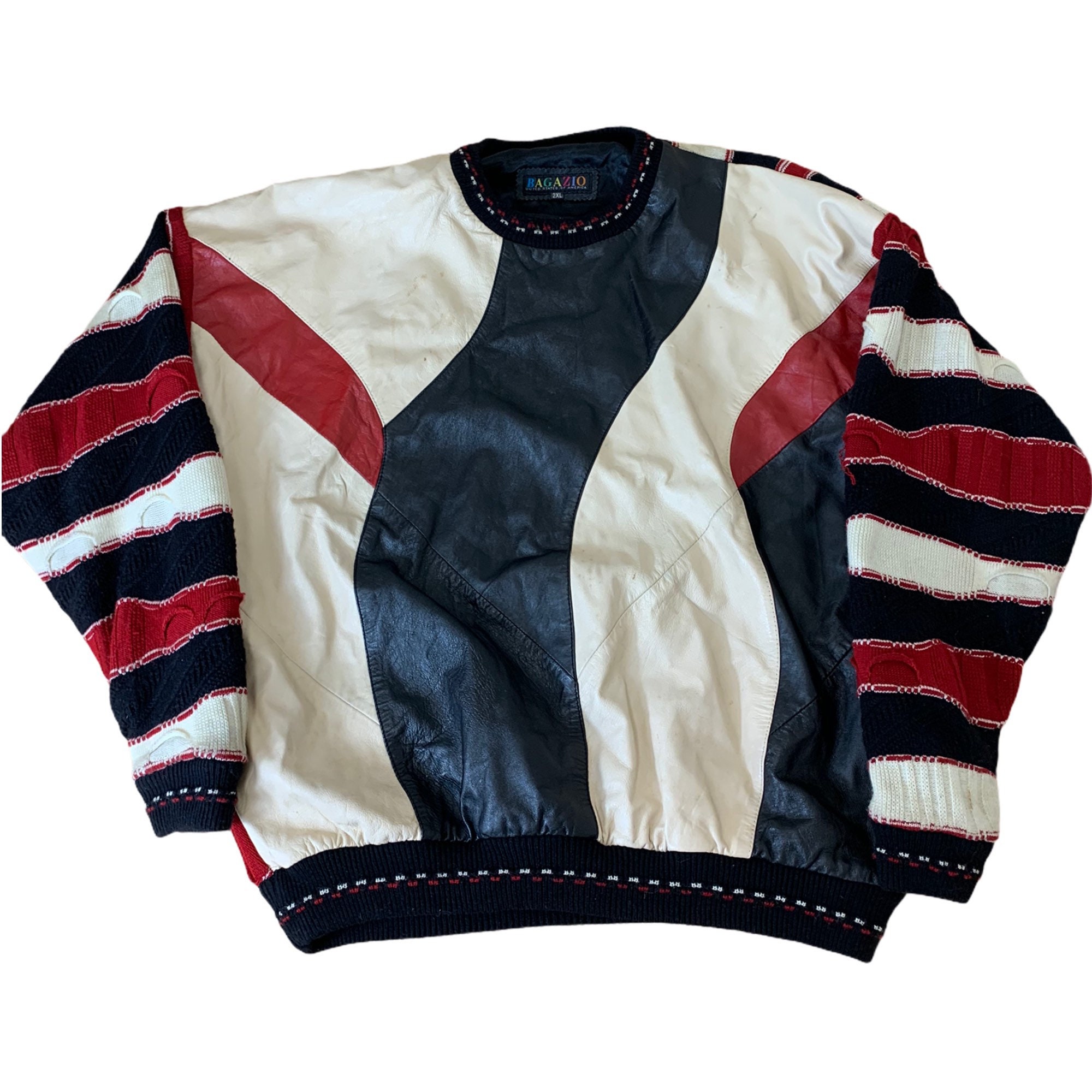 Vintage Coogi Style Bagazio Leather Knitted Sweatshirt/ Rare | Etsy