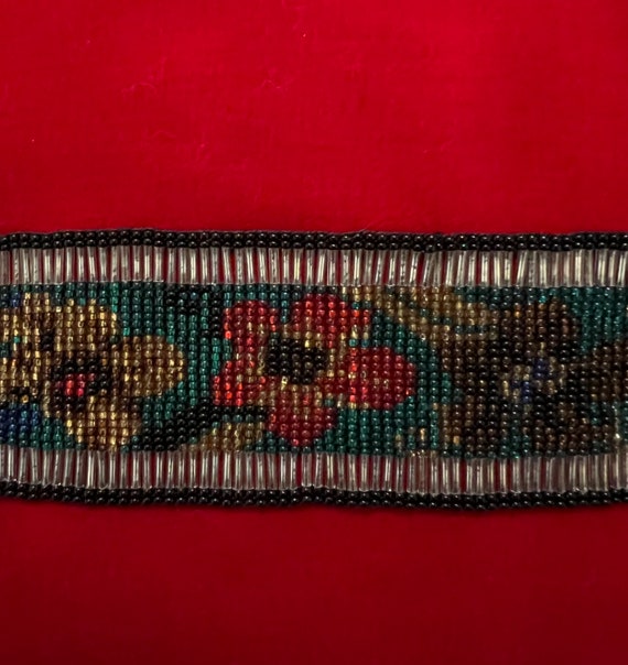Vintage Hand Beaded Cuff Bracelet with Floral Des… - image 6