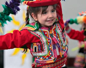 Valicha costume for girls | Peruvian traditional outfit | Andean dance costume for school event | Cusco folk dress handmade in Peru