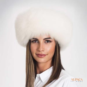 White Baby Alpaca Fur Hat | Elegant Peruvian Cossack Winter Hat for Women | Handmade Soft Fur Hat | Luxury Ethical Alpaca Accessory