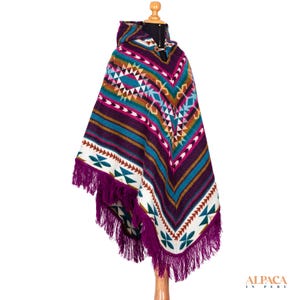 Violet Alpaca Poncho, Handmade Wool Poncho, Unisex Hooded Poncho, Andean Wool Poncho, Hooded Cape, Native Triangle Poncho, Coat, Cape,Jacket