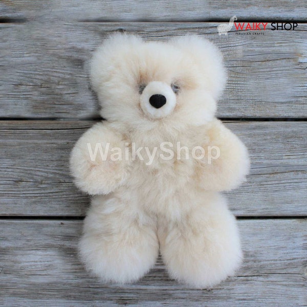 Beige Alpaca Teddy Bear | 14 and 12 Inch Beige Baby Alpaca Bear | Valentine gift bear | alpaca gifts | alpaca fur toy | fluffy bear