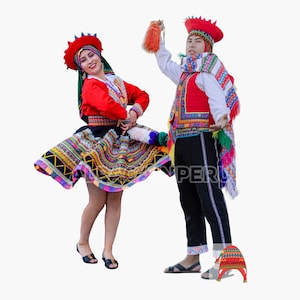 Typisch Valicha-kostuum voor volwassenen, typisch Valicha-kostuum, traditionele Peruaanse kleding, traditionele Peruaanse kleding, handgemaakt Peruaans
