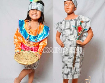 Typical costume from the Peruvian jungle region for children. Typical Peruvian clothing. Jungle suit. Dance Joy of the jungle