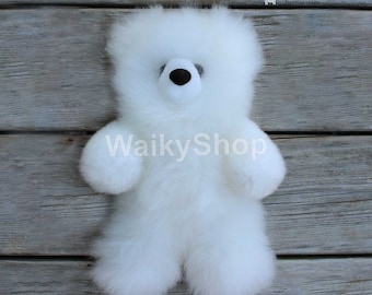 White natural color alpaca teddy bear | 14 and 12 Inch Beige Baby Alpaca Bear | Valentine gift bear | alpaca gifts | alpaca fur toy | bear