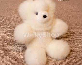 Handmade alpaca bear, white teddy bear, 14 and 12 inch white teddy bear, anniversary gift bear, Peruvian products, bear for special gift