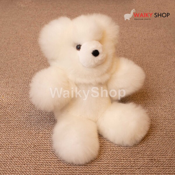 Ours en alpaga fait main, ours en peluche blanc, ours en peluche blanc de 14 et 12 pouces, ours cadeau d'anniversaire, produits péruviens, ours pour cadeau spécial