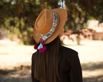 Peruvian Handmade Fedora | Alpaca Wool Wide Brim Hat | Rustic Style Andean Hat | Artisan Camel Fedora