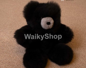 Handmade black alpaca bear, black alpaca bear, 14 and 12 inch black teddy bear, anniversary gift bear, Peruvian products, special gift bear