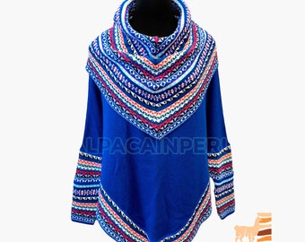 Blue high neck sleeved poncho, high neck alpaca sweater, cherry high neck alpaca sweater, high neck alpaca wool poncho, High neck poncho