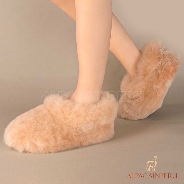 Alpaca leather slippers, very comfortable slippers, mother's day gift, winter slippers, winter slippers, natural color alpaca slippers