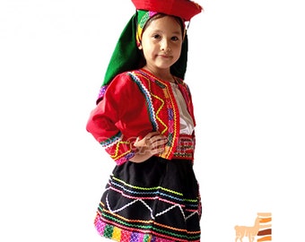 Traditional Peruvian costume, typical "Valicha" costume for girls, Peruvian dance costume for girls from 2 to 10 years old, handmade