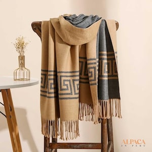 Alpaka Schal Stola Stilvoller Reversibel Alpaka Schal doppelseitig Luxuriös Alpaka Wrap Damen Stil Geschenk Alpaka hellgrauer Schal
