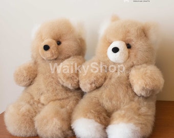 Teddy Bear, Beige Alpaca Bear, Valentine Gift Bear, Anniversary Gift Bear, Alpaca Fur Toy, Handmade Sitting Bear, Fluffy Bear