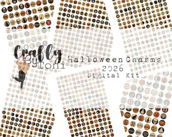 Halloween Charms 2026……6 Page Ephemera Digital Kit, Junk Journal Grungy Style