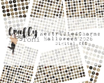 Restricted Halloween Charms 2026……6 Page Ephemera Digital Kit, Junk Journal Grungy Style