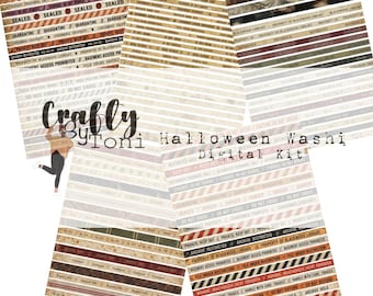 Halloween Washi 2026……5 Page Ephemera Digital Kit, Junk Journal Grungy Style