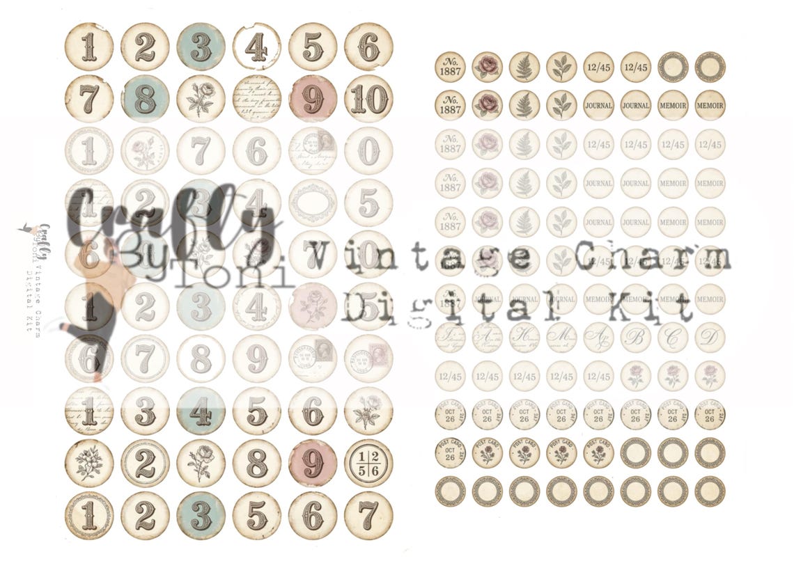 Vintage Charm Ephemera Digital Kit … 4 Printable Pages …junk Journal ...