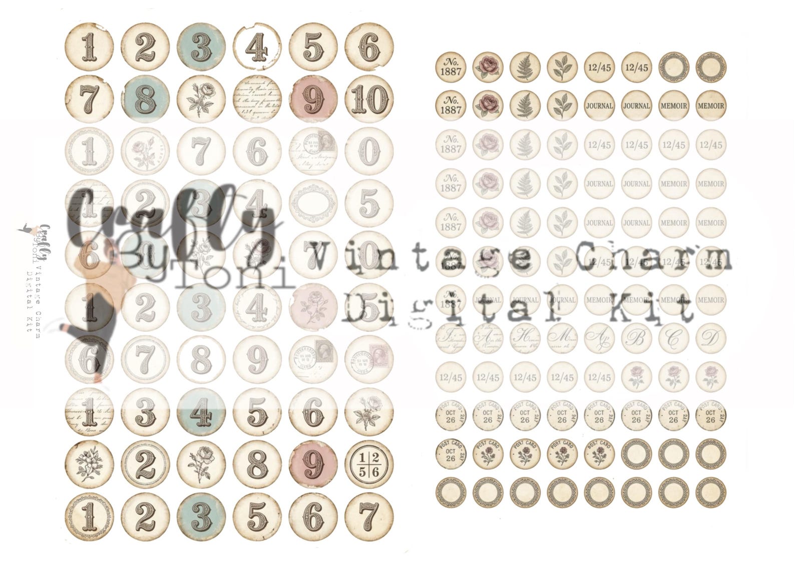 Vintage Charm Ephemera Digital Kit … 4 Printable Pages …junk Journal ...