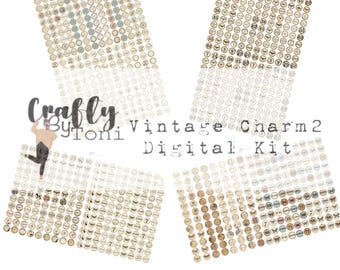 Vintage Charms 2 ... Ephemera Digital Kit, Junk Journal grungy-stijl