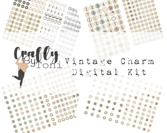 Vintage Charm Ephemera Digital Kit … 4 Printable Pages …Junk Journal Charms, Clusters & Dangles… Instant Download