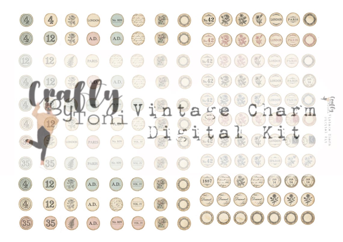 Vintage Charm Ephemera Digital Kit … 4 Printable Pages …junk Journal ...