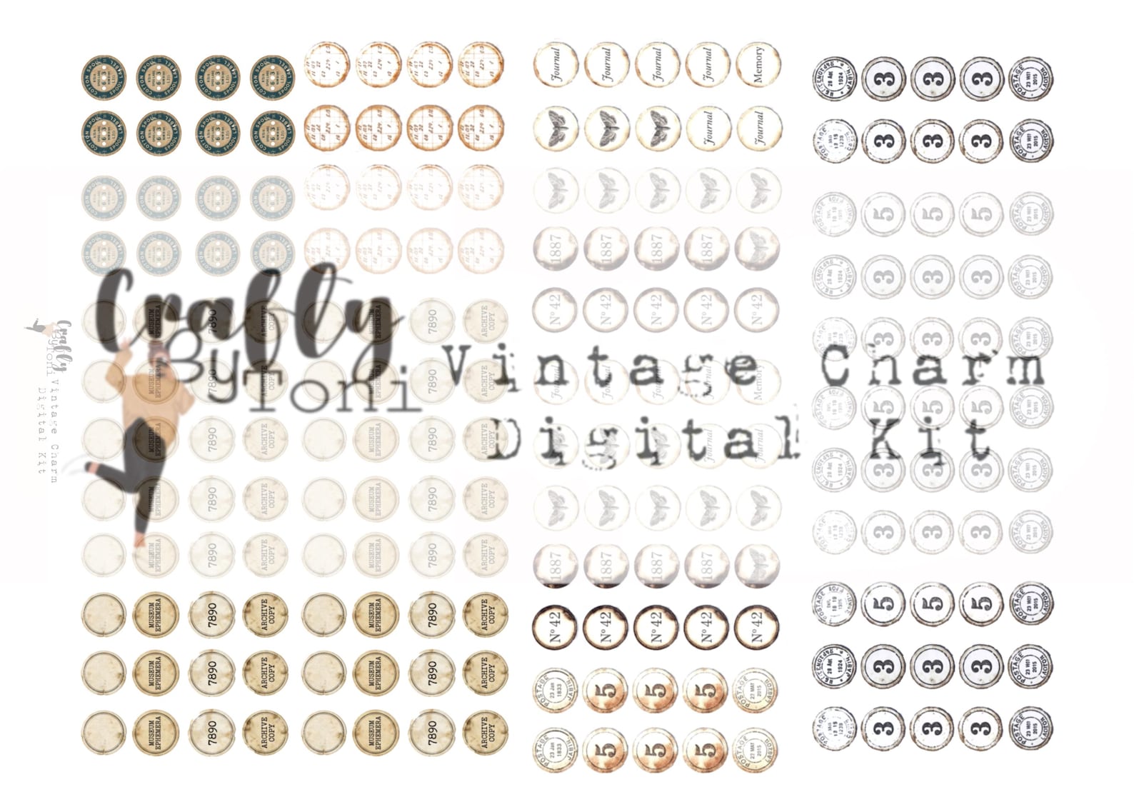 Vintage Charm Ephemera Digital Kit … 4 Printable Pages …junk Journal ...