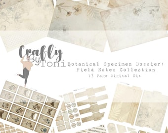 Botanical Specimen Dossier Field Notes Collection… Vintage Botanical Junk Journal Kit …Digital Download