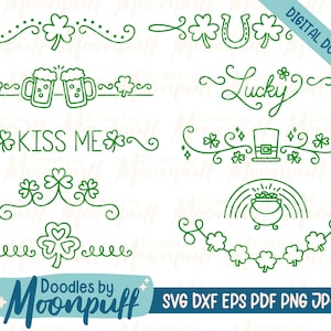 St. Patrick's Day Text Dividers SVG clipart, trébol verde shamrock Saint Patrick borde elemento decorativo archivo de corte, dxf eps png jpg pdf