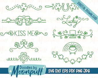 St. Patrick's Day Text Dividers SVG clipart, shamrock green clover Saint Patrick border decorative element cut file, dxf eps png jpg pdf