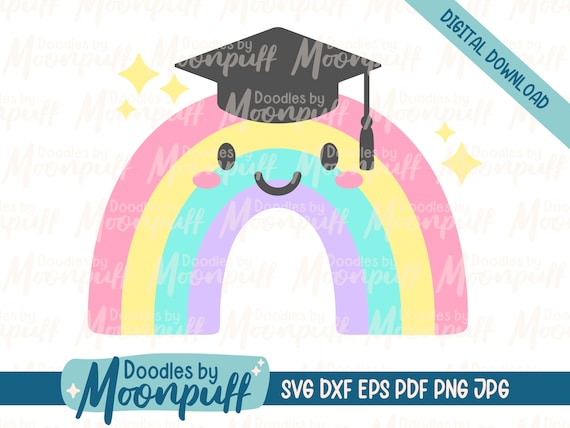 Kawaii Rainbow Grad Celebration Layered SVG Cut File, Cute Preschool Elementary School Graduation Party Decoration, dxf eps png jpg pdf