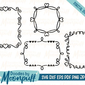 Hand-Drawn Heart Frames Set 2 - borders SVG cut file, Valentines decorative element, rectangular doodle frames clipart, dxf eps png jpg pdf
