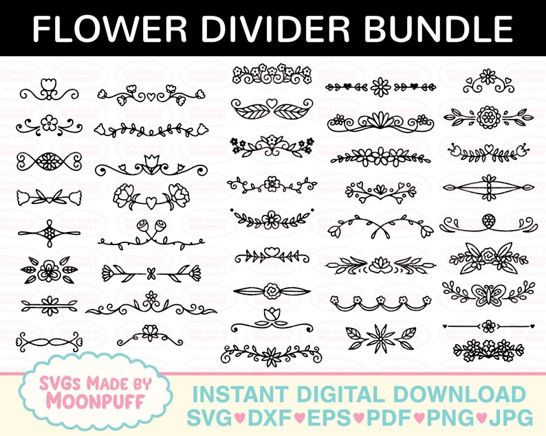 Download Hand Drawn Floral Dividers Bundle Borders Svg Cut File Flower Decorative Element Dxf Eps Png Jpg Pdf Flourishes Clipart Clip Art Image Files Craft Supplies Tools Jewellerymilad Com