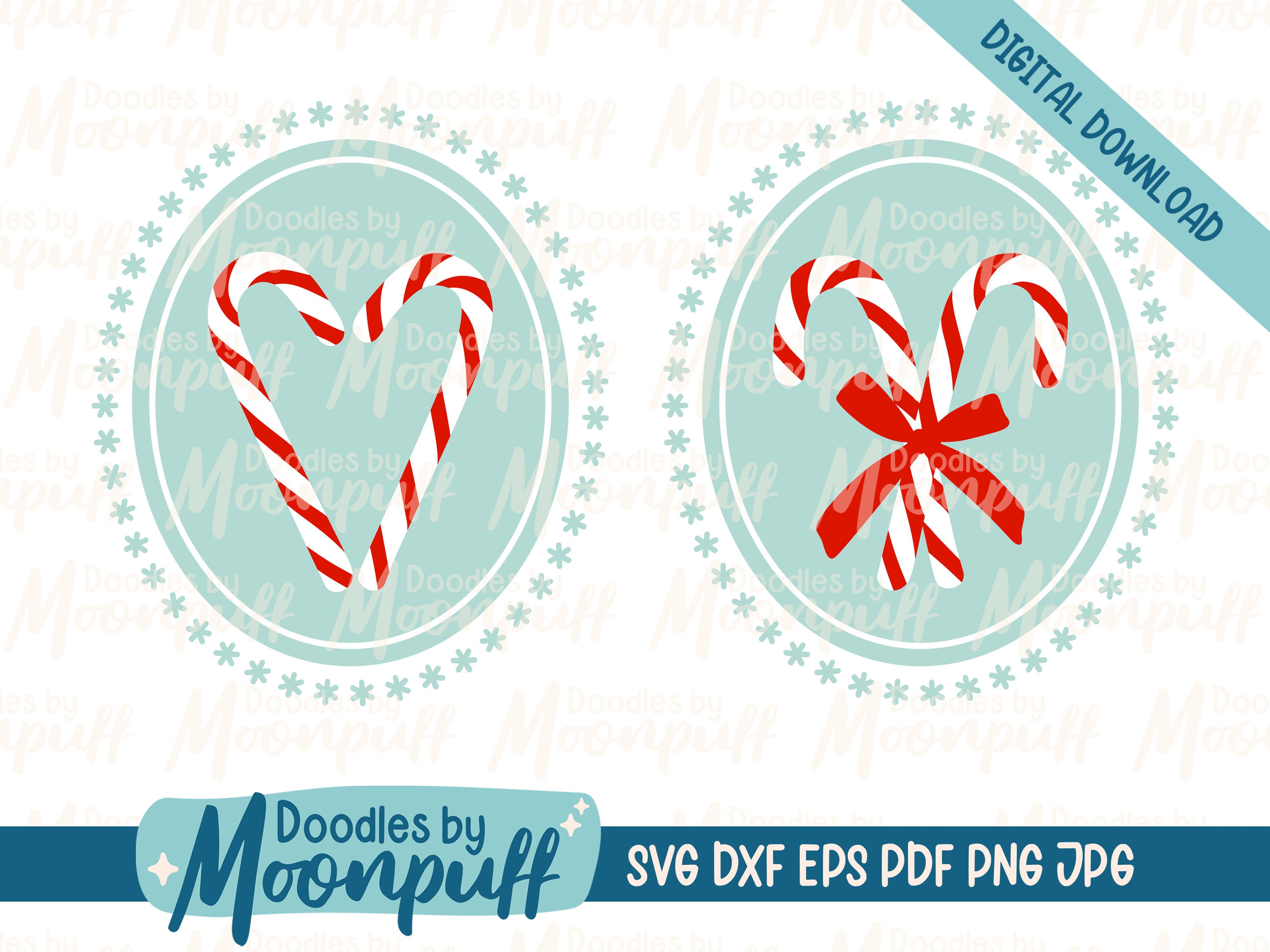 Candy Canes With Snowflake Frames SVG Cut File Design, Heart and Bow ...