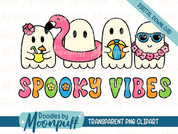 Spooky Vibes Sublimation Design, Funny Summer Ghost PNG Clipart, Cute Kawaii Beach Digital Download, Commercial Use