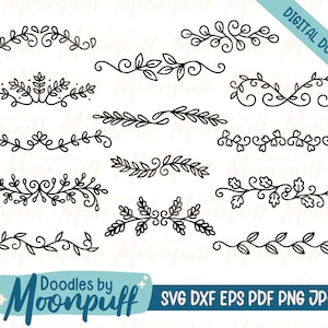 Leafy Text Dividers SVG clipart, Hand-Drawn Leaves Plant Branches Greenery swirl border decorative element cut file, dxf eps png jpg pdf