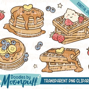 Kawaii Crêpes et gaufres Clipart, Petit déjeuner mignon PNG Clipart, Mignon Nourriture Clipart Téléchargement numérique