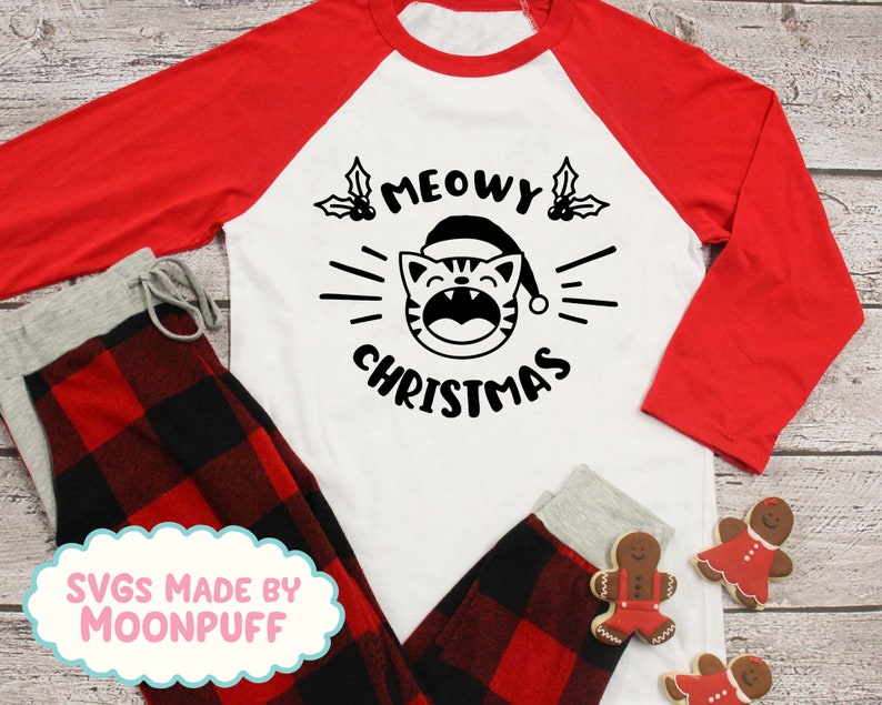 Meowy Christmas SVG Cut File Design, Cute Funny Cat Kitten Kitty ...