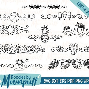 Hand-Drawn Summer Text Dividers SVG clipart, cute seasonal tropical beach vibes border decorative element cut file, dxf eps png jpg pdf